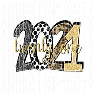 Happy New Year/2021/Celebrate/Gold/Black/White png, sublimation, digital download - hand drawn