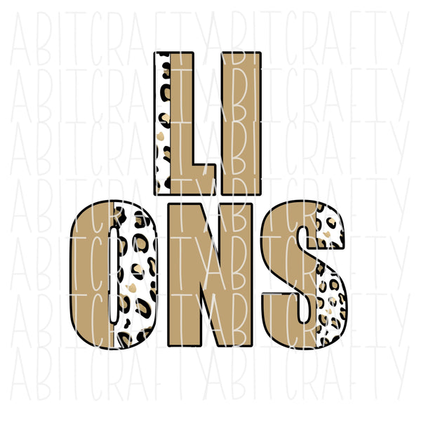 Lions/Split Letters/Team Pride/Mascot/Back to School/Football/Leopard Print png/mascot/digital download/sublimation, print then cut, dtg