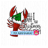 All I Want is Crawfish/Merry Cajun Christmas/South/Southern Christmas/Louisiana png, sublimation, digital download - hand drawn