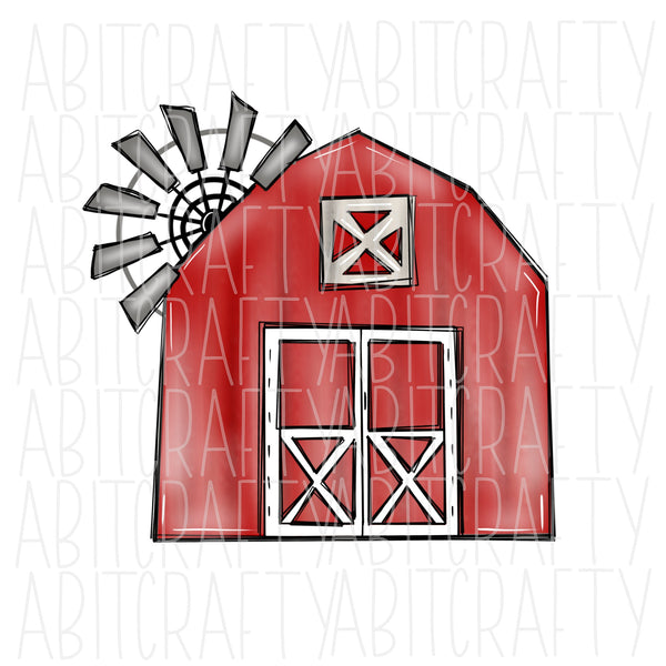 Barn/Windmill png/sublimation/digital download - hand drawn