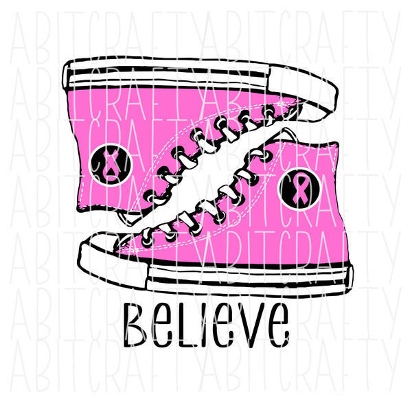 Believe Shoes Cure Breast Cancer svg, png, sublimation, digital download, cricut and silhouette cut file
