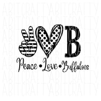 Peace Love Buffaloes - black and white SVG, PNG, Sublimation, cricut, sublimation, digital download, print then cut, DTG