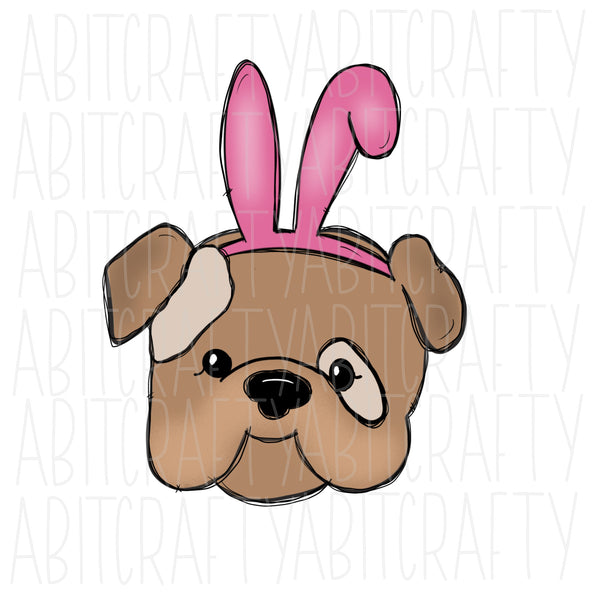 Easter/Bulldog With Bunny Ears PNG, Sublimation, digital download - hand drawn