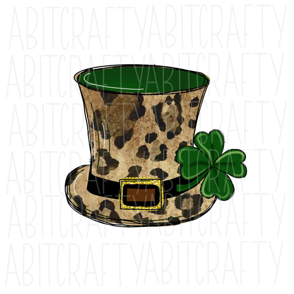 Cheetah Lucky/Leopard Shamrock Hat PNG, sublimation, digital download, hand drawn
