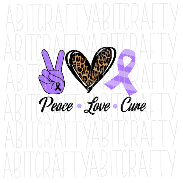 Peace Love Cure -Purple svg, png, sublimation, digital download, cricut and silhouette cut file