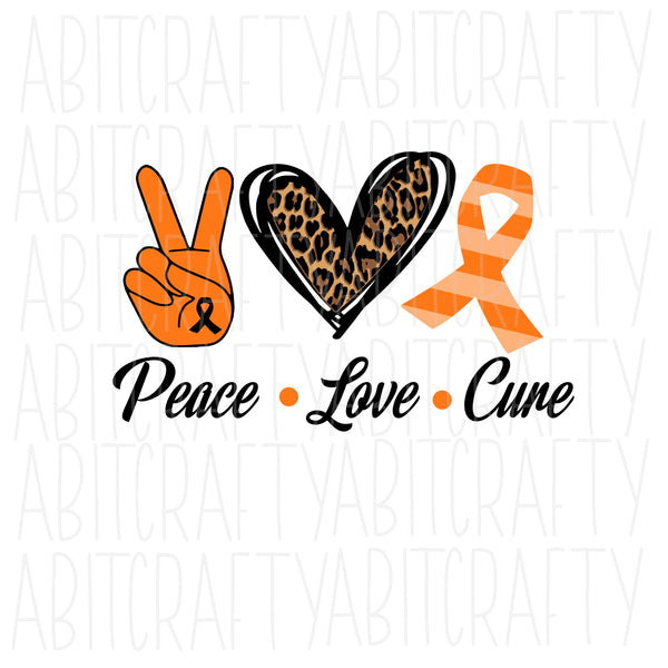 Peace Love Cure -Orange svg, png, sublimation, digital download, cricut and silhouette cut file