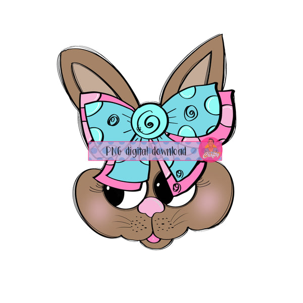 Girl Bunny/Easter Bunny with Bow/Spring/Hop PNG, Sublimation, print then cut, digital download - hand drawn