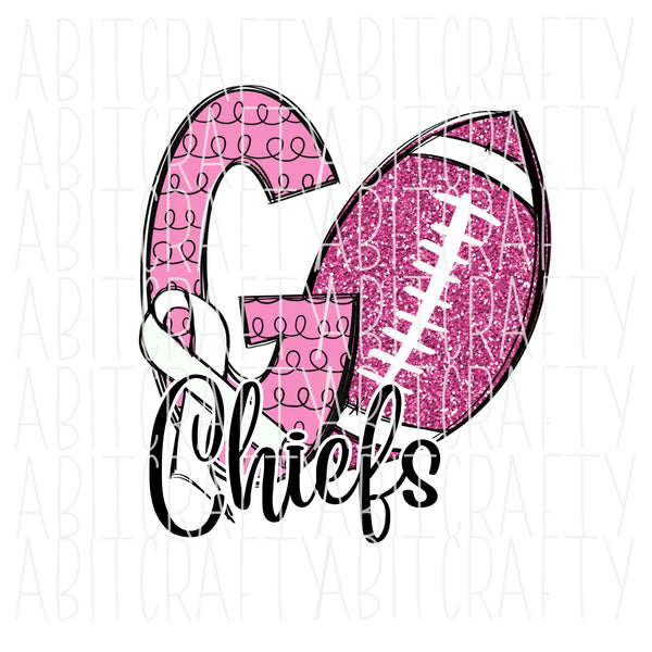 Go Chiefs/Football/Cancer Awareness/Pink/Cure PNG/Sublimation digital download-hand drawn