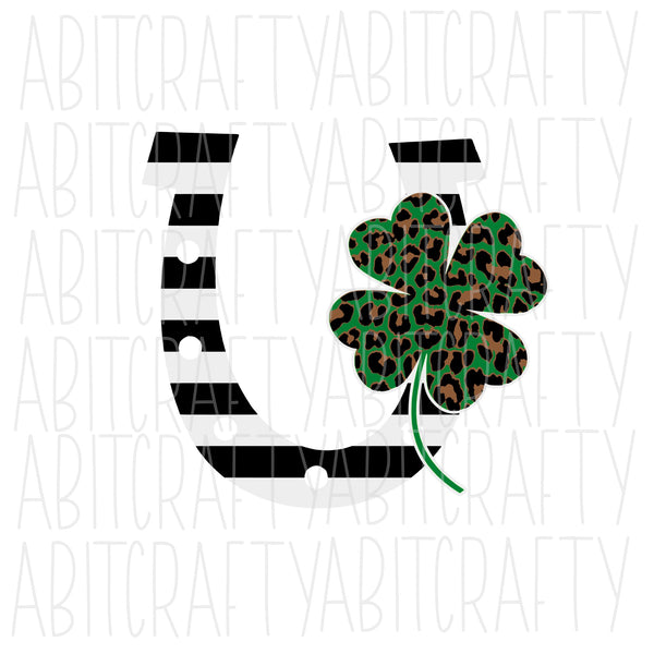 Striped Horseshoe with 4 Leaf Clover SVG, PNG, sublimation, digital download, cricut, silhouette, print n cut, waterslide - Fully cuttable!