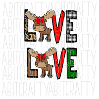 LOVE Christmas Moose svg, png, jpeg, sublimation, digital download, cricut, silhouette, print and cut - 2 versions included!