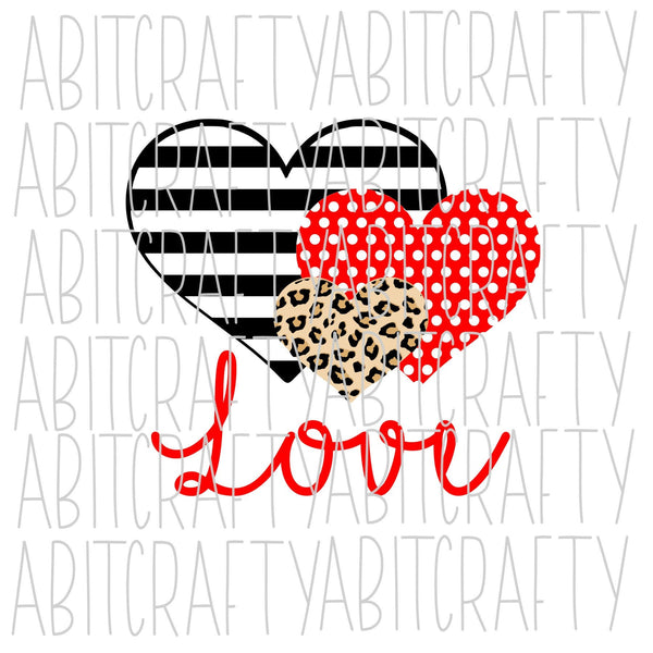 3 Hearts svg, png, sublimation, digital download, cricut, silhouette, print n cut, water slide - fully cuttable!