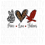 Peace, Love, Falcons svg, png, sublimation, digital download, cricut, silhouette