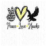 Peace Love Hawks SVG, PNG/Sublimation Digital Download, Cricut, Silhouette, vector art - 2 colors included!