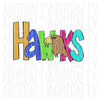 Hawks PNG/Sublimation Digital Download - Hand Drawn