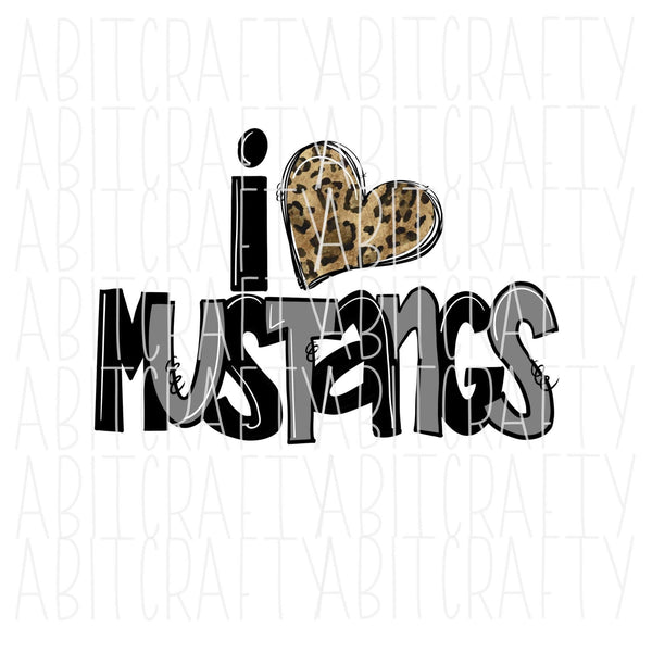 I Love Mustangs/I Heart Mustangs/Horses PNG/Sublimation, print and cut, digital download - hand drawn