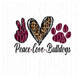 Peace, Love, Bulldogs SVG/PNG/Sublimation File, digital download, cricut, silhouette