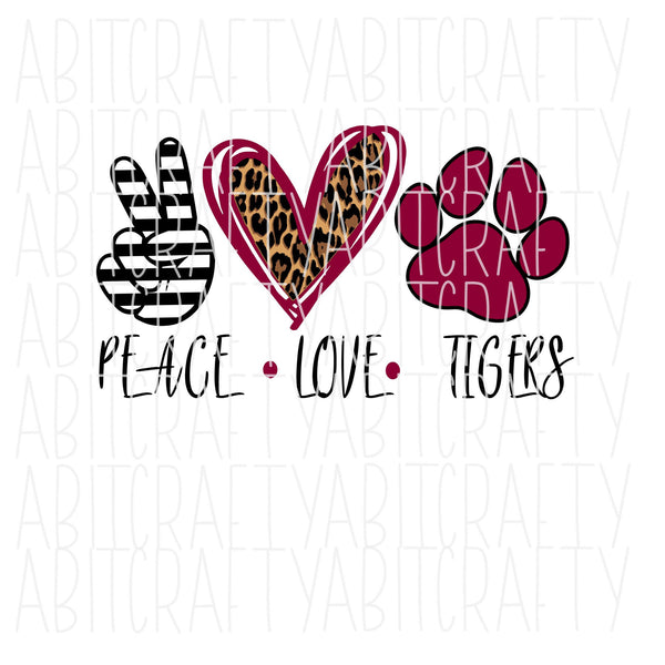 Peace Love Tigers Mascot SVG, PNG/Sublimation digital download, cricut, silhouette, vector art