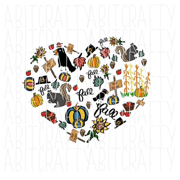Love Fall Heart png sublimation, digital download - Hand Drawn