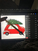 Merry Christmas, Christmas tree, Christmas Car, png, sublimation, digital download - hand drawn