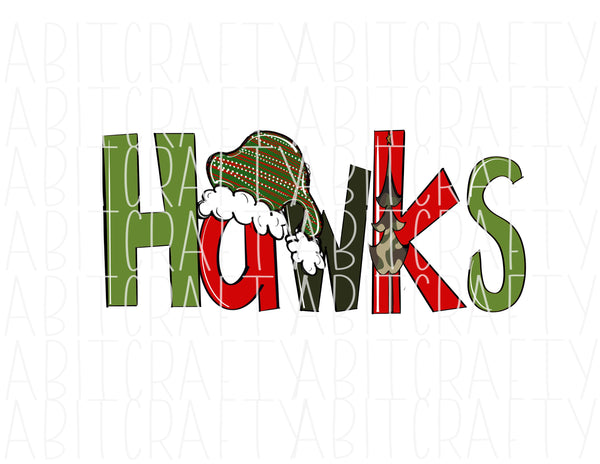 Hawks Christmas/Camo/Santa/Christmas Sublimation/Ho Ho Ho/Merry/PNG/Sublimation Digital Download/Print then Cut/DTG - Hand Drawn