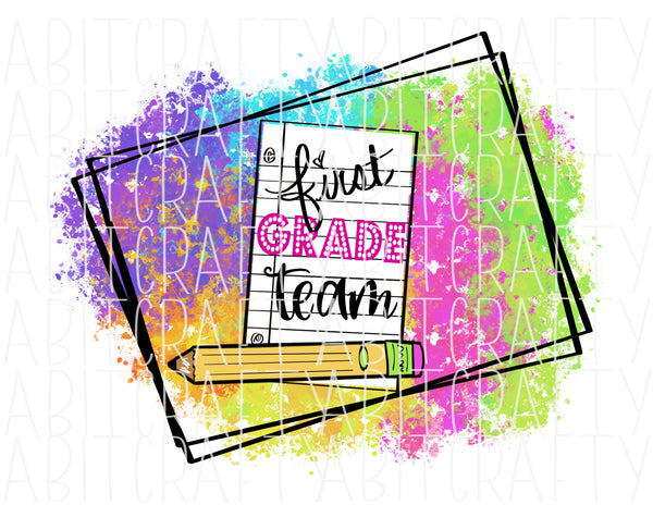 First/1st Grade PNG multicolor/Doodle Pencil & Paper/Back to School Sublimation/Teacher Sublimation/Reading, digital download