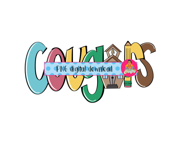 Cougars Schoolhouse/Print then cut/DTG/ PNG/Sublimation Digital Download - Hand Drawn
