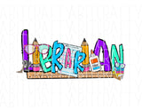 Librarian/Media Specialist/Stacked Books/Glasses/Nerd png, sublimation, digital download- hand drawn, DTG, Print then Cut