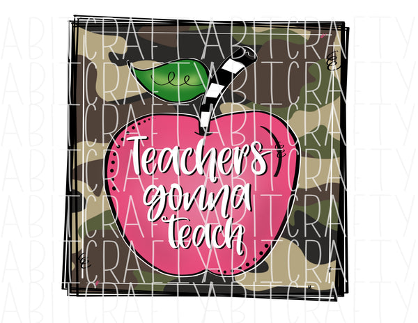 Teacher Apple/Back to School/Camo PNG/Sublimation/Digital Download, DTG