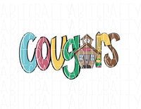 Cougars Schoolhouse/Print then cut/DTG/ PNG/Sublimation Digital Download - Hand Drawn