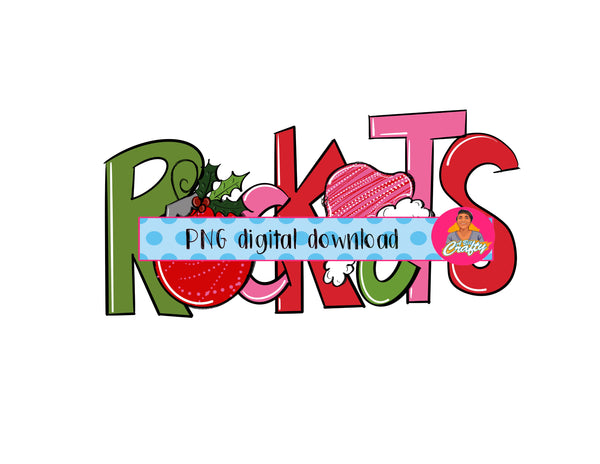 Rockets Christmas Sublimation/Rocket Mascot/ Christmas/Christmas Sublimation/Santa/Merry/Joy/Presents PNG, Digital Download, Print then Cut, DTG