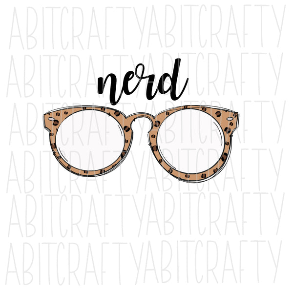 Leopard Nerd Glasses png, sublimation, digital download - hand drawn