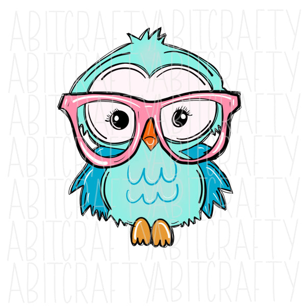 Owl with Glasses PNG, sublimation, digital download - hand drawn