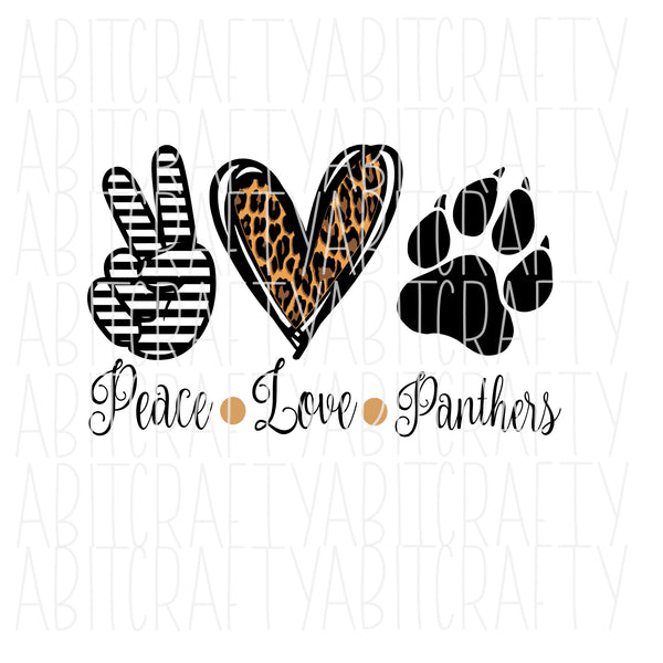 Peace, Love, Panthers Paw Mascot svg, png, sublimation, digital download