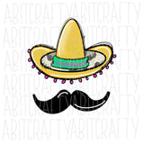 Sombrero & Mustache Cinco de Mayo png, sublimation, digital download - hand drawn