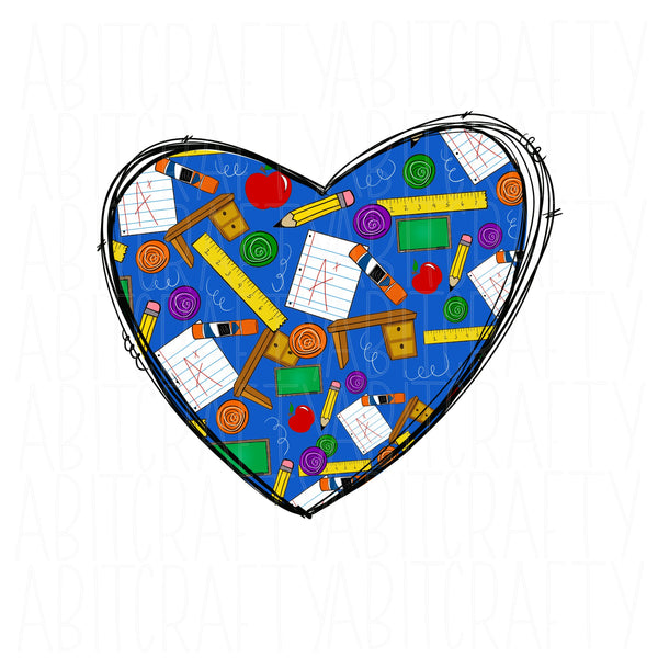 School/Supplies/Heart PNG/Sublimation/Digital Download - hand drawn