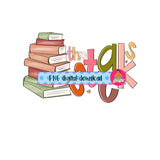 Librarian/Stacks/Books/Read/Teacher/Back to School  PNG, DTG, Sublimation/Digital Download - hand drawn