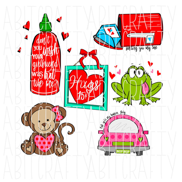 Valentine's Day Bundle/6 Designs/Valentine's Day Sublimation/Drive-Bundle/Love svg, png, sublimation, digital download, cricut, silhouette-hand drawn