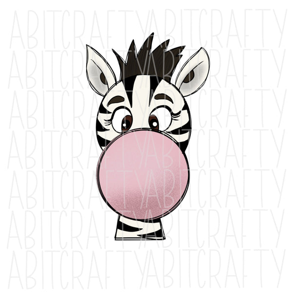 Cute Zebra/Bubblegum png/sublimation/digital download - hand drawn